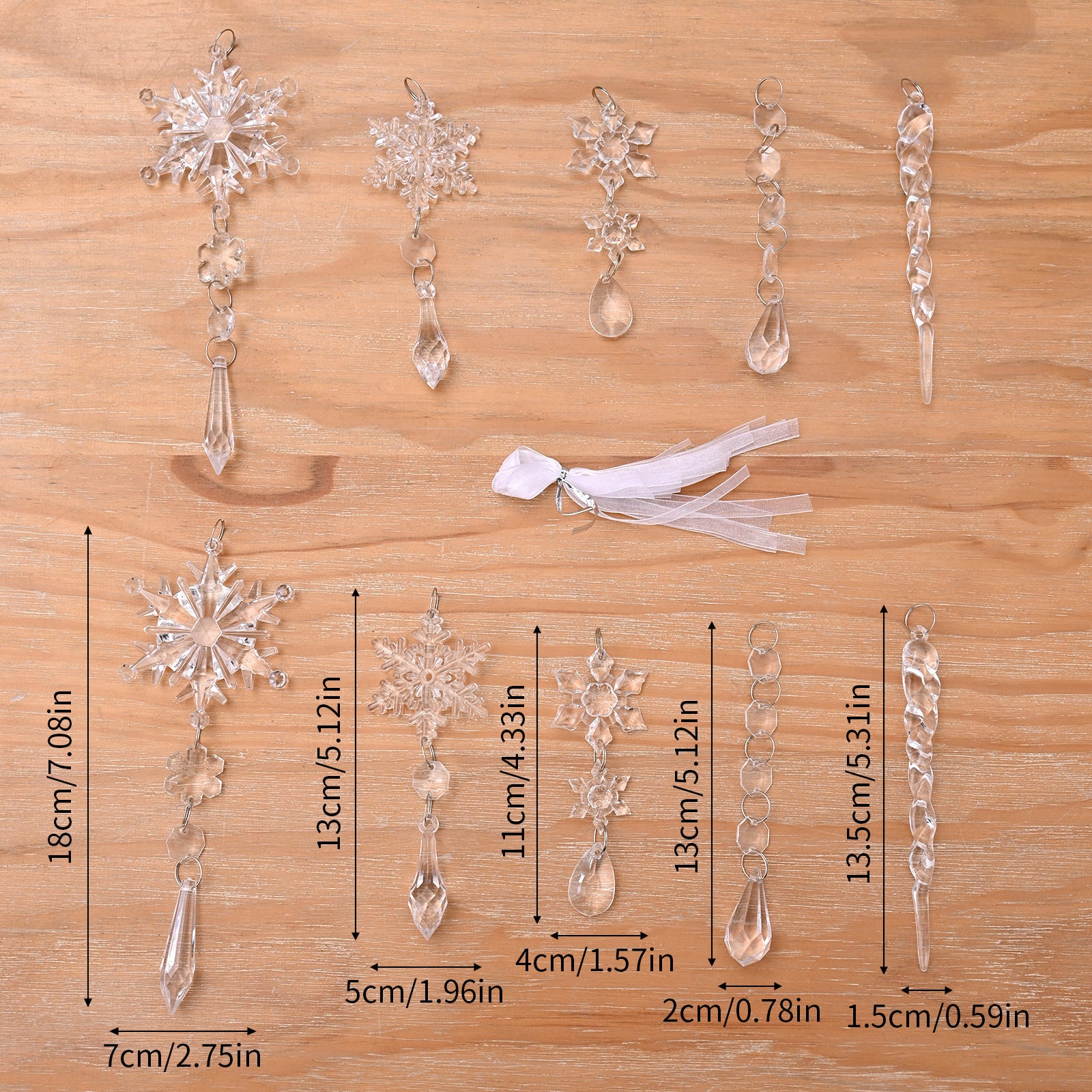 10-Piece Acrylic Snowfall Christmas Tree Ornaments