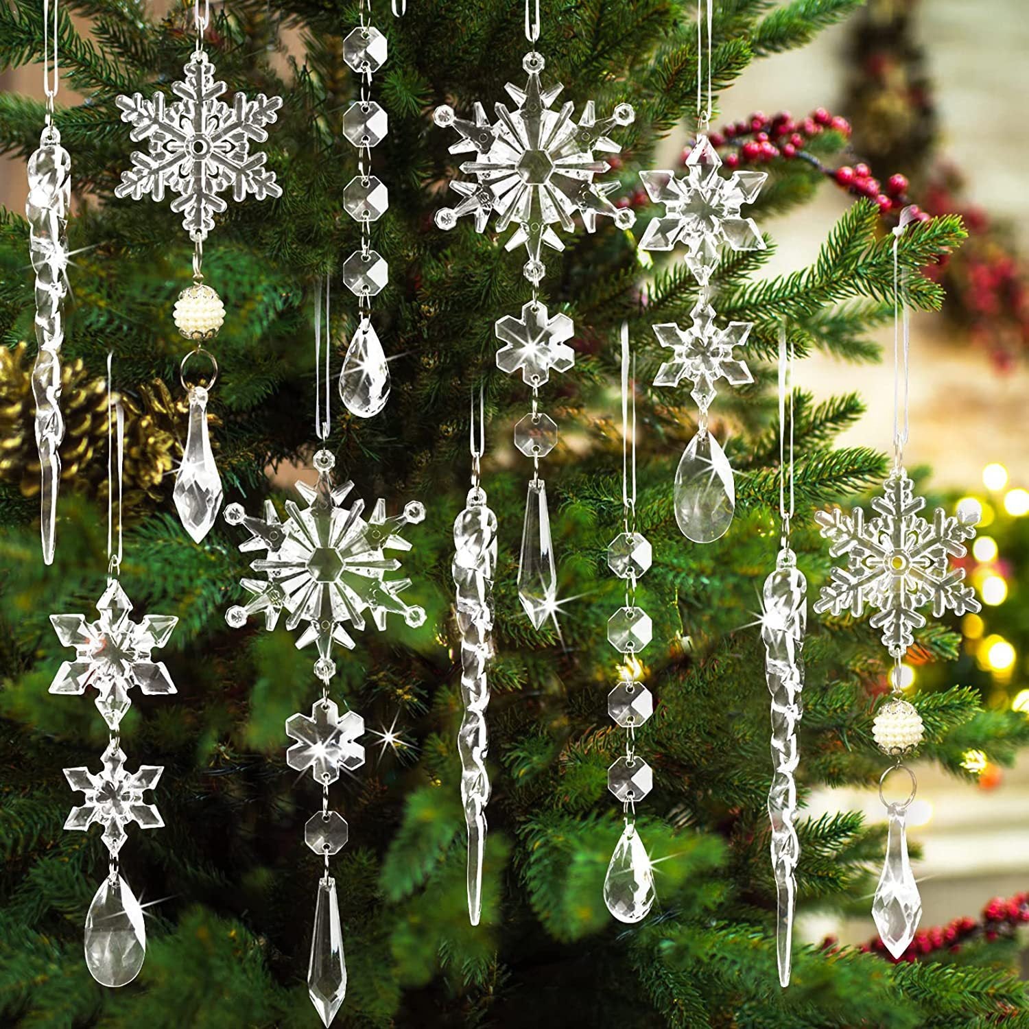 10-Piece Acrylic Snowfall Christmas Tree Ornaments