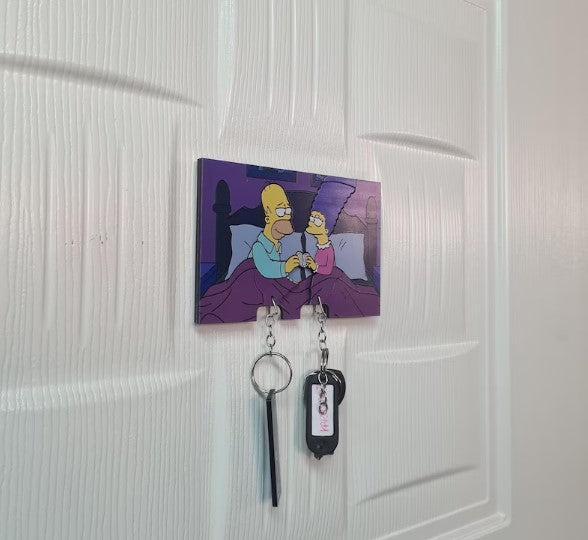 Homer & Marge Themed Wooden Keychain