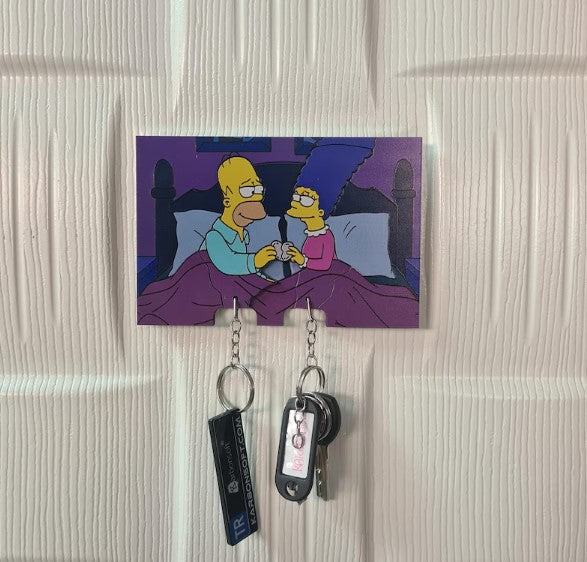 Homer & Marge Themed Wooden Keychain