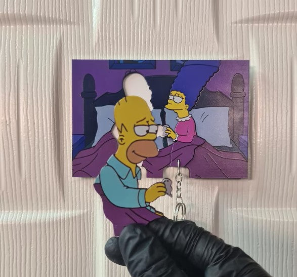 Homer & Marge Themed Wooden Keychain