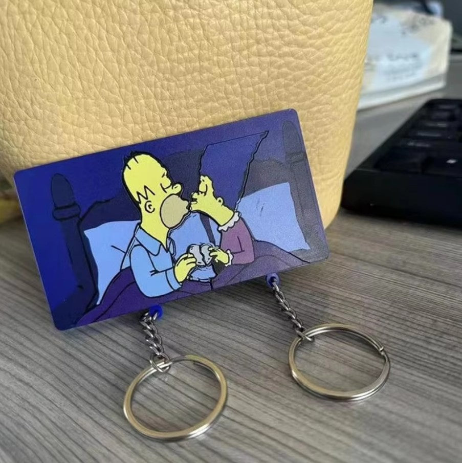 Homer & Marge Themed Wooden Keychain