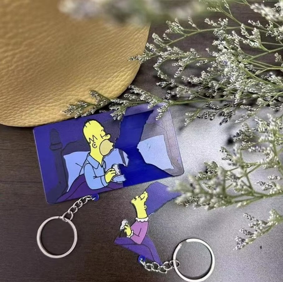 Homer & Marge Themed Wooden Keychain