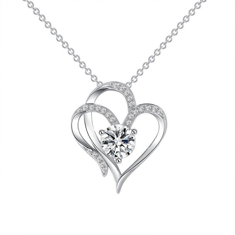 Zircon Heart Charm Necklace with Rhinestones