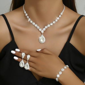 Bridal Suit Necklace Ear Stud Bracelet Three-Piece Set