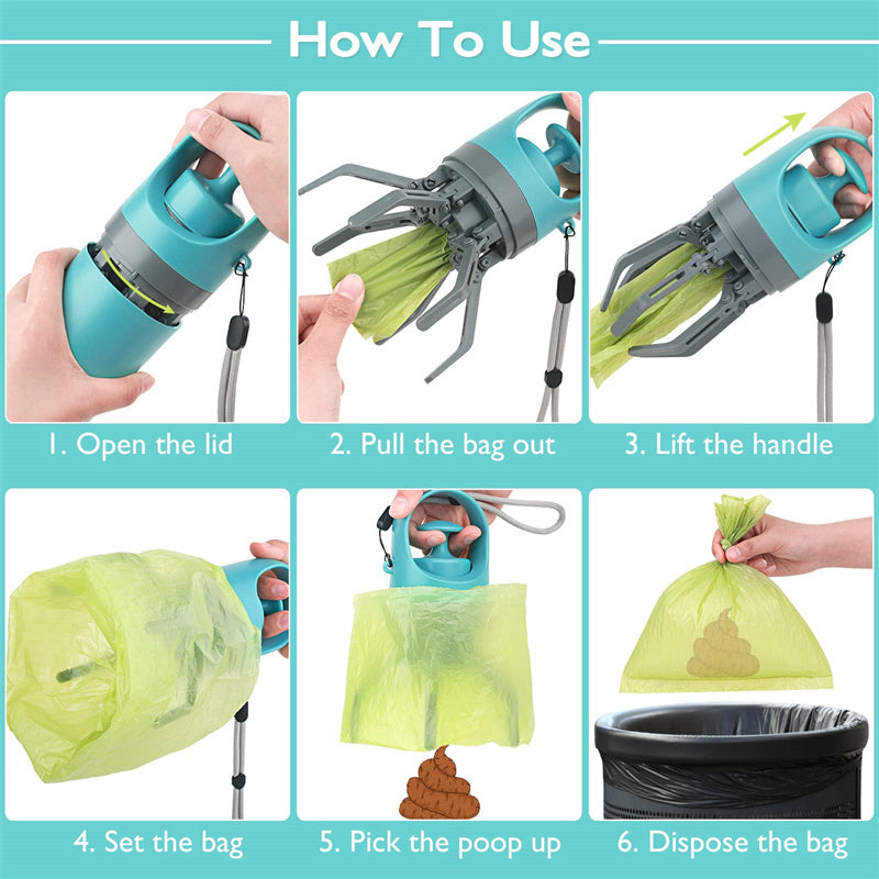 PawPerfect Pooper Scooper with Bag Dispenser & Eight-Claw Shovel